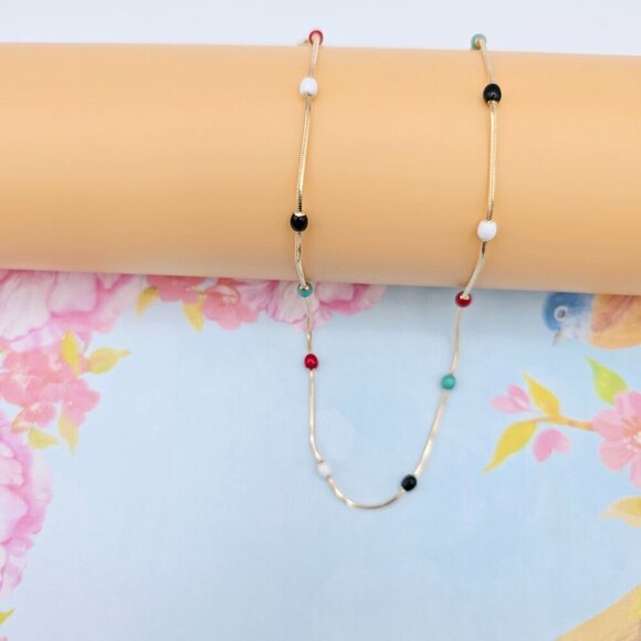 "Elegant Rose Gold Necklace with Multicolor Beads, XPNL0116 - Picture 3 of 12